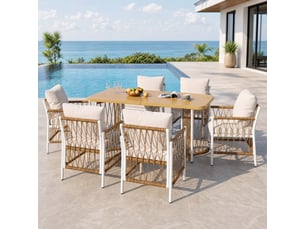 Salon de jardin,159,5x77,5x75 cm,7 pièces avec 6 fauteuils et coussins