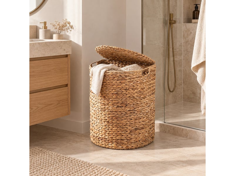  Panier à linge demi-lune en jacinthe d'eau avec couvercle l45 cm - nila  - Conforama B