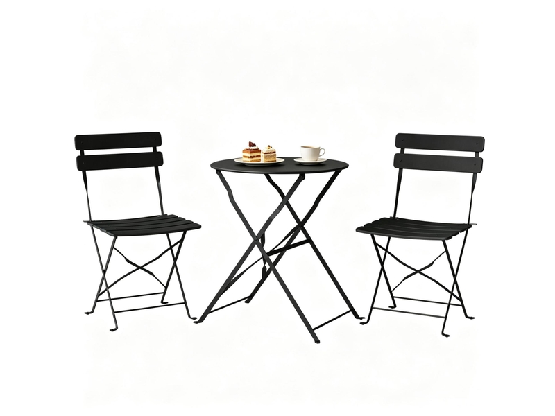  Ensemble table et chaises de jardin avec 1 table et 2 chaises pliantes, en métal noir pour balcon et terrasse  - Conforama A