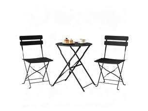 Ensemble table et chaises de jardin avec 1 table et 2 chaises pliantes, en métal noir pour balcon et terrasse