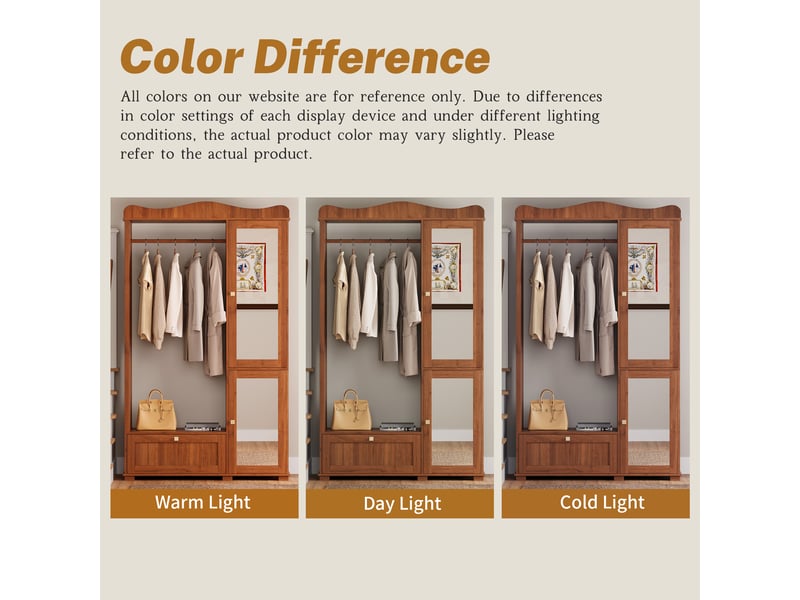 Armoire ouverte avec miroir et tiroir de rangement - lpospi - 2 portes, penderie, mdf noyer 115,5 × 38,5 × 194,5 cm - Conforama E