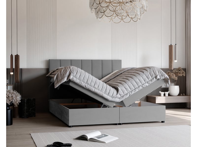  Lit coffre zelto - 180x200 cm - avec matelas et surmatelas - velours dense - gris clair ZELTO - Conforama C