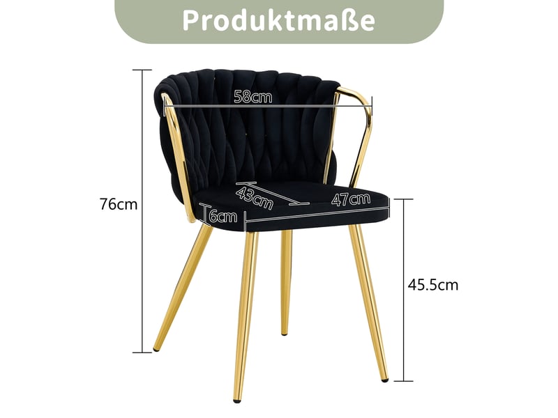  Chaise de salle à manger,43x58x76 cm,velours et métal doré,noir  - Conforama C