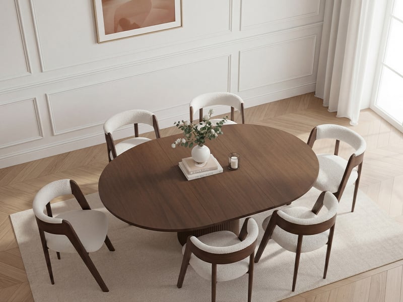  Bobochic ensemble sormiou avec table à manger ronde extensible 130 à 180 cm + lot de chaises bastide placage chêne massif marron foncé SORMIOU - Conforama D