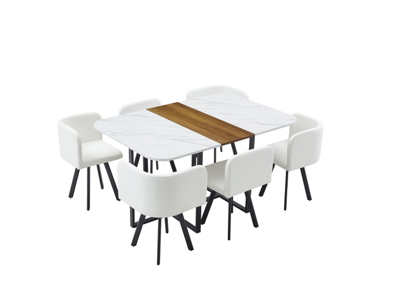 Ensemble table et 6 chaises extensible blanc et noir, plateau mdf et structure métal, jusqu’à 6 personnes - Conforama A