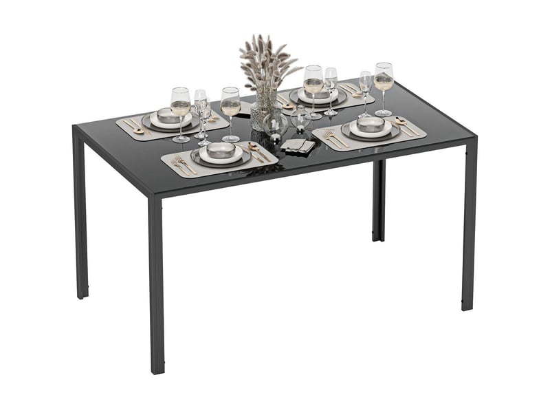 Table de repas rectangulaire en verre trempé noir, pieds en métal, 140x80x75 cm 835-479V01BK - Conforama D