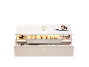 Table basse 90x45x35,5cm plateau amovible 2 tiroirs acrylique verre trempé led pilotable panneau de particules blanc