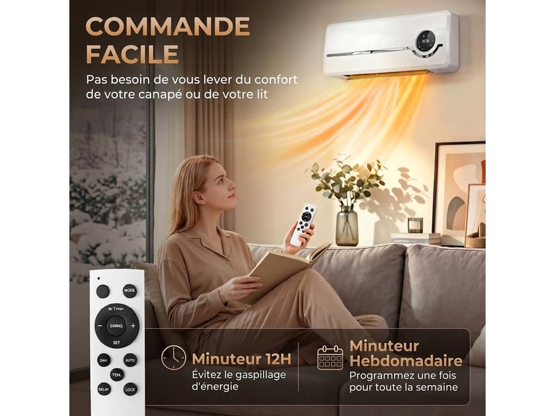 Radiateur soufflant mural 2000w chauffage mural en céramique télécommande - Conforama E