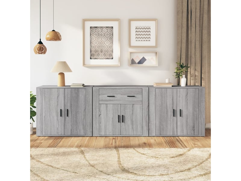  Buffets 3 pcs - bahut - meuble de rangement sonoma gris bois d'ingénierie  - Conforama B