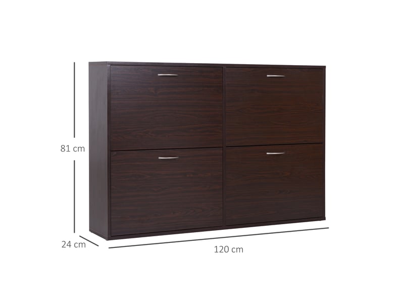  Meuble à chaussures gain de place pour 24 paires de chaussures, avec étagères réglables et 4 tiroirs, en bois, 120 x 24 x 81 cm, marron  - Conforama E
