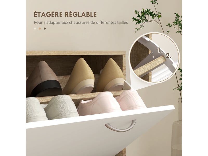  Meuble d'entrée vestiaire avec panneau porte-manteau, miroir et banc à chaussures - 6 crochets et réglable étagère  - Conforama R