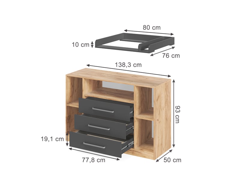  Vicco commode à langer, chêne doréanthracite, 138.3x93cm  - Conforama B