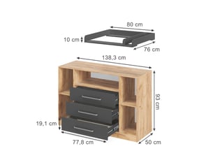 Vicco commode à langer, chêne doréanthracite, 138.3x93cm