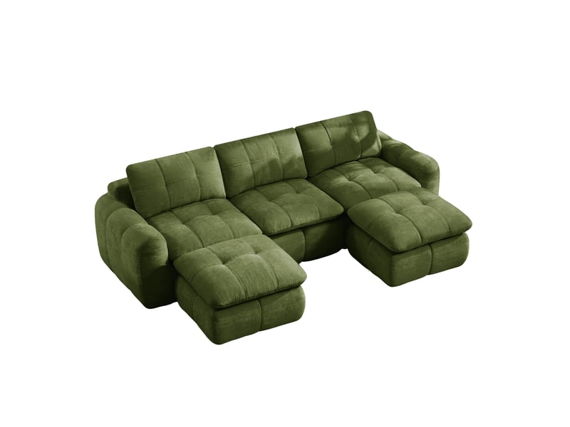 Canapé modulable 3 places modenvie en u en chenille vert avec 2 poufs, mousse haute densité 32d, 264 x 160 x 68 cm  - Conforama A