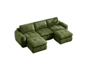 Canapé modulable 3 places modenvie en u en chenille vert avec 2 poufs, mousse haute densité 32d, 264 x 160 x 68 cm