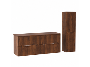 Ensemble double meuble sous vasque avec plan et colonne novo l.120 cm effet noyer warmia