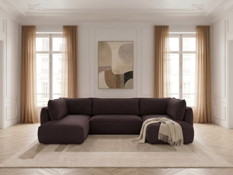  Bobochic canapé d'angle panoramique convertible esmee tissu chenille violet  angle droit ESMEE - Conforama C