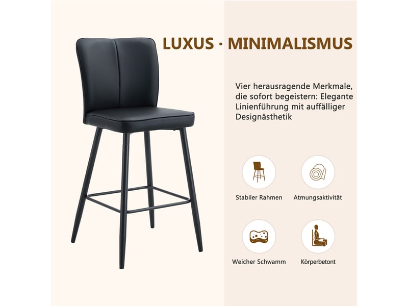  Lot de 2 tabourets de bar en similicuir pu noir W3658P375182 - Conforama E