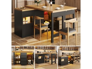 Ilot de cuisine 2 portes 4 tiroirs coloris noir mdf