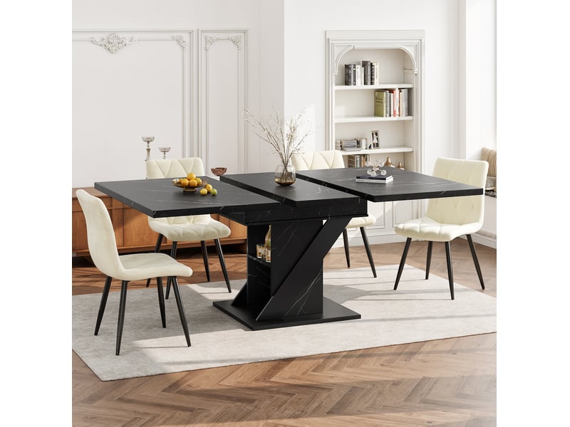 Table extensible avec plateau allongeable, style moderne, en mdf et métal, noir, pour cuisine et salle à manger - Conforama D