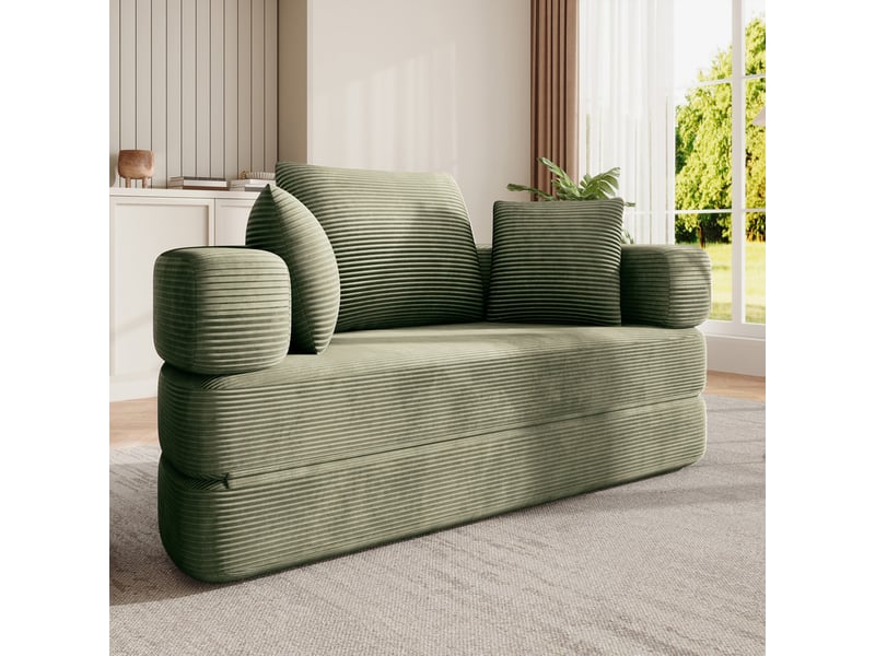  Canapé convertible 2 places, canapé-lit multifonctionnel avec coussins, velours côtelé, 173x176x40 cm, vert  - Conforama D