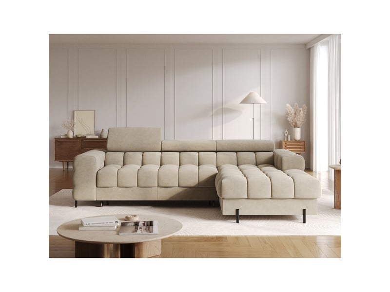  Canapé d'angle droit convertible beige design élégant 285x99x181cm filtro  - Conforama E