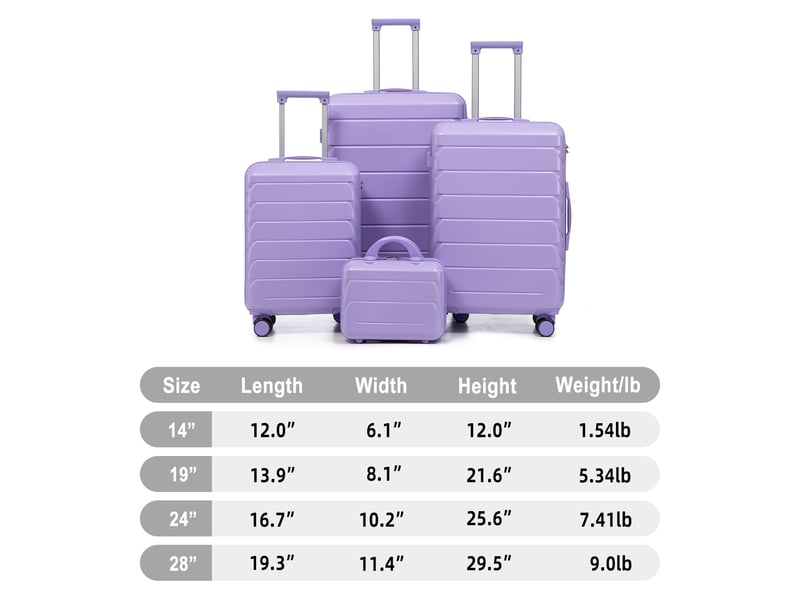 Set de 4 valises rigides,14192428 pouces,avec serrure,abs,bleu et violet - Conforama C