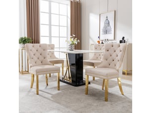 Lot de 4 chaises de salle à manger en velours avec heurtoir à l'arrière,garniture en tête de clou et pieds en acier inoxydable plaqué or,beige