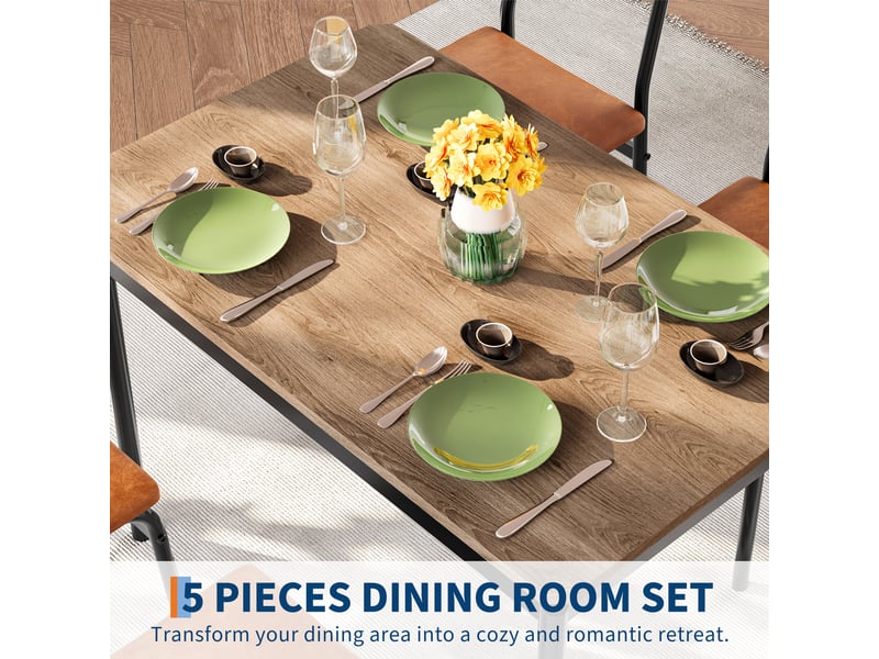  Ensemble de salle à manger 5 pièces – table rectangulaire en bois avec plateau motif bois et 4 chaises rembourrées pu – marron cBc-mULI2wKV-WYp3-bk7 - Conforama D