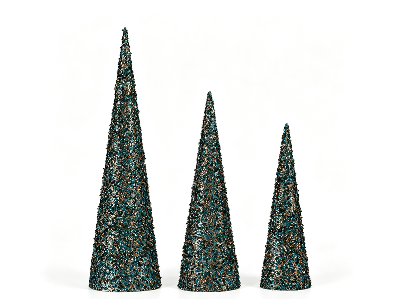  Cônes de noël krist+ bleu or pailletés lot de 3 S3612041 - Conforama A