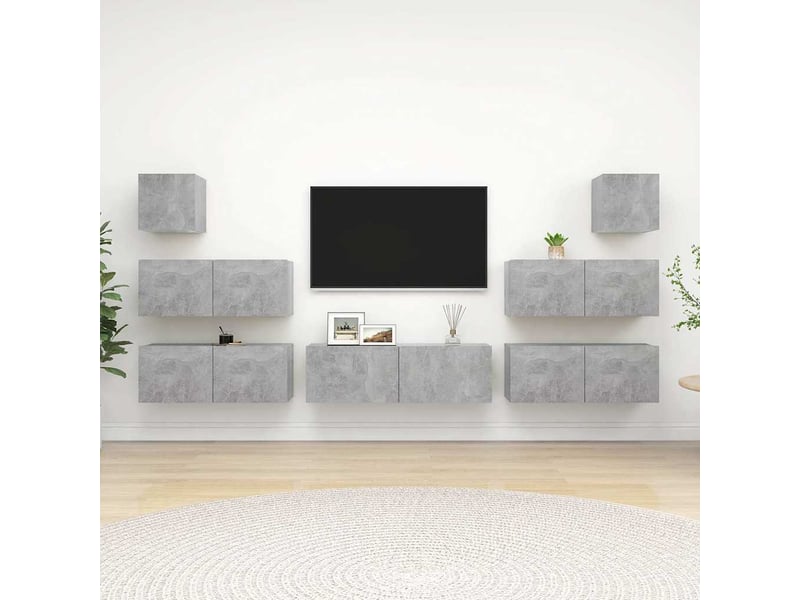  Ensemble de meubles tv - banc tv - meuble de rangement 7 pcs gris béton bois d'ingénierie  - Conforama B