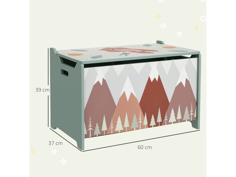  Coffre à jouet enfant coffre de rangement enfant couvercle rabattable motif de forêt coins arrondis vert 60 x 37 x 39 cm  - Conforama C