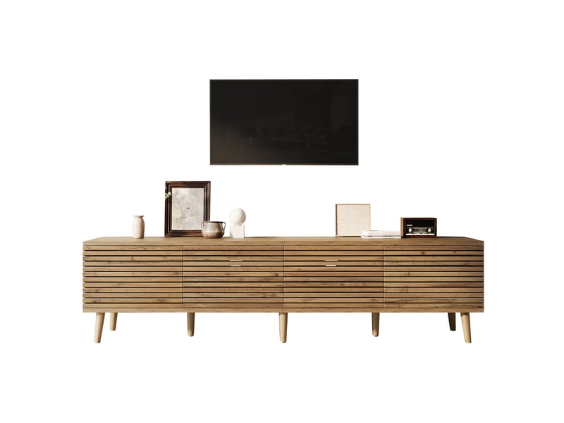  Meuble tv 4 portes avec 6 compartiments réglables et passe-câbles pour salon en mdf bois naturel 180 × 40 × 46 cm  - Conforama A