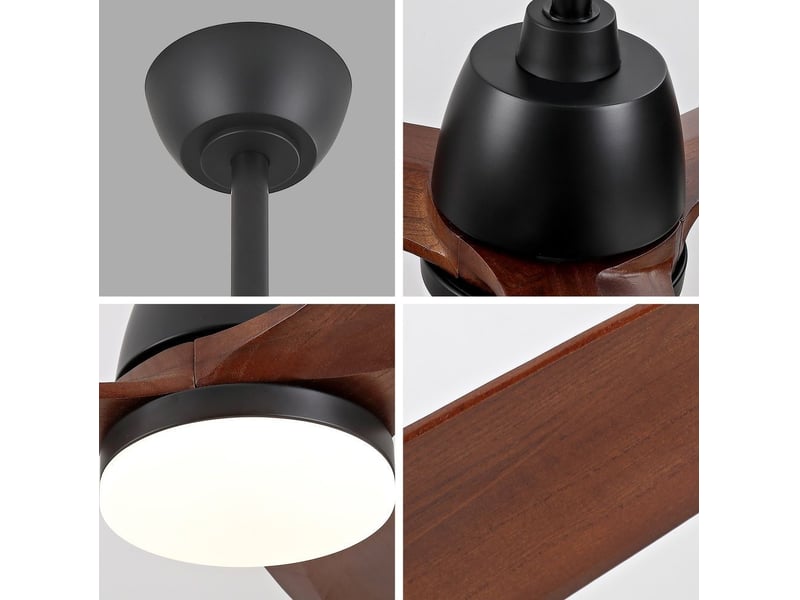  Ventilateur de plafond - avec éclairage led et moteur réversible - metal &amp; wood - noir - 183 x 183 x 45 cm - installation au plafond - salon et chambre EU72SHT-D1689BK-1LT - Conforama B