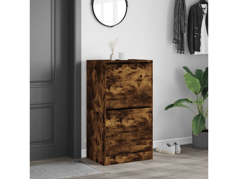  Meuble à chaussure | armoire à chaussures 2 tiroirs rabattables chêne fumé shl7847  - Conforama C