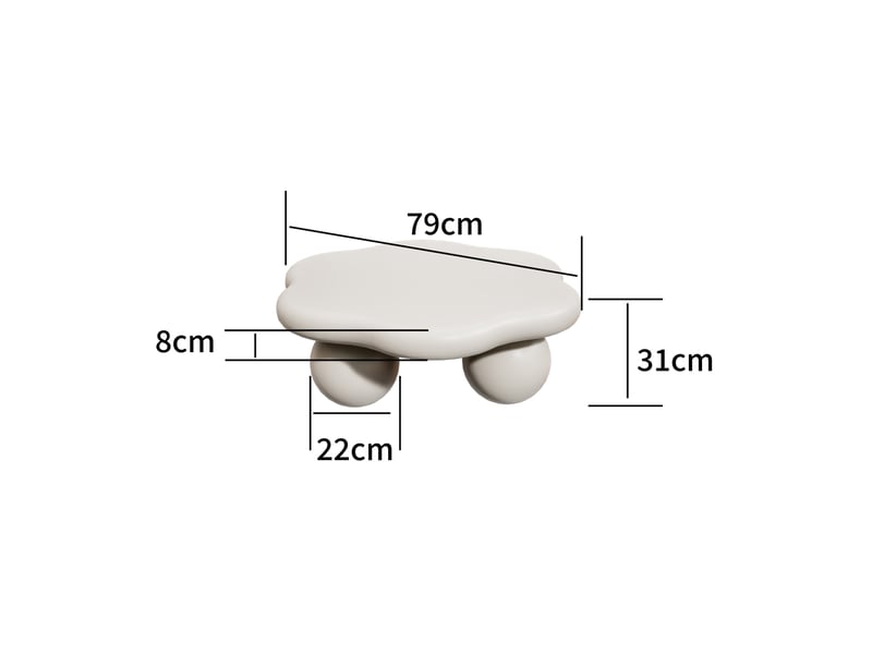  Table basse 79x79x31 cm design nuage blanc crème en mdf  - Conforama C