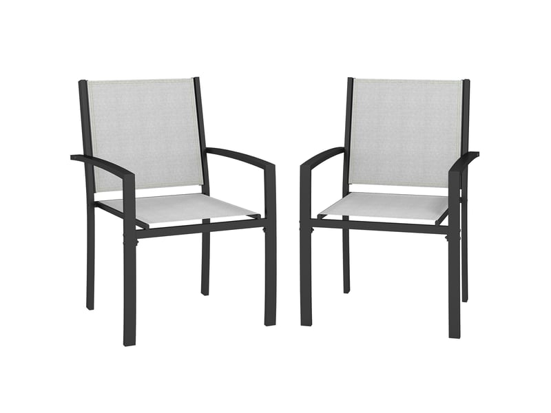  Lot de 2 fauteuils de jardin, chaises empilables, acier, 60x65x85cm, gris clair  - Conforama A