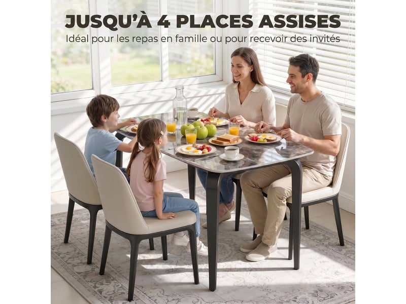  Table à manger rectangulaire pour 4 personnes, 130 x 70 x 75 cm, marron, table de cuisine avec plateau en pierre frittée  - Conforama A