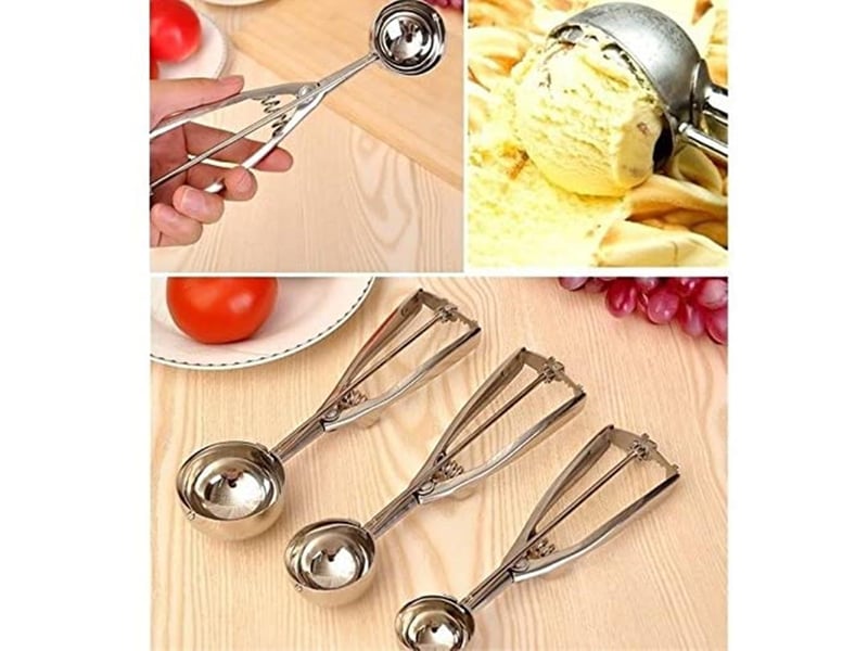  Lot de 3 cuillères sphériques différentes tailles: s 4cm,m 5cm et l 6cm-cuillère à glace pour crème glacée,pâte à gâteau,melon  - Conforama E