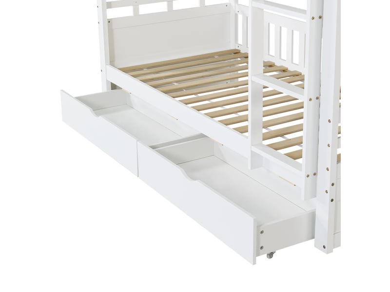  Lit superposé 90x200 cm lit enfant cabane avec rangements et échelle, blanc, sans matelas  - Conforama E