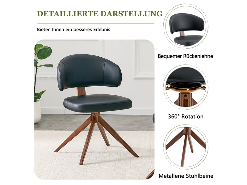  Chaise pivotante à 360° en pu noir, piétement en métal W3658P423259 - Conforama D