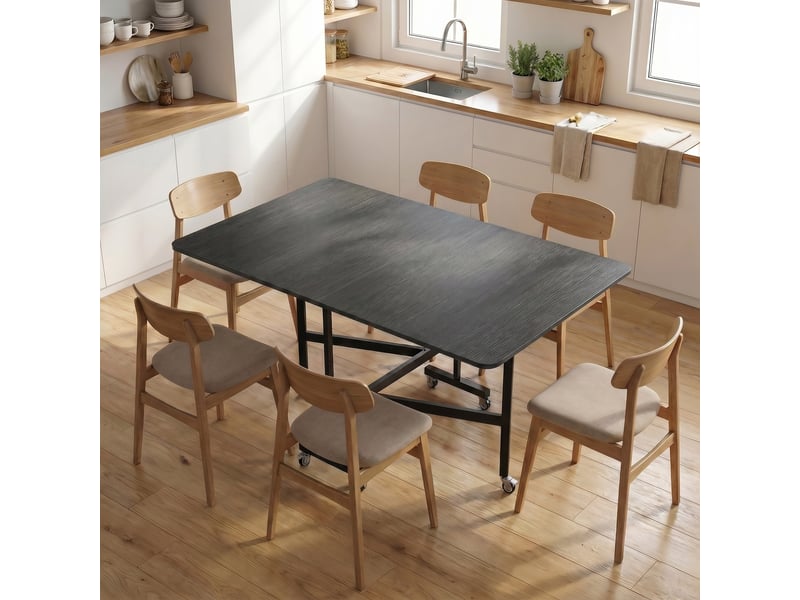  Table à manger pliante sur roulettes pour 4-6 personnes 120 cm, roues avec freins, industriel, 2 abattants, noir  - Conforama D