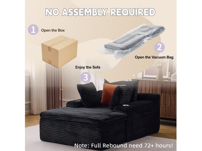 Canapé sans assise enflable boneless - canapé moderne cloud avec chaise lounge, confortable pour salon, 3 coussins & 1 couverture, pas d'installation requise, noir - Conforama D