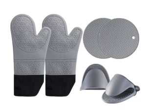 Lot de 6 maniques grises résistantes à la chaleur – silicone antidérapant - idéales pour cuisine et micro-ondes