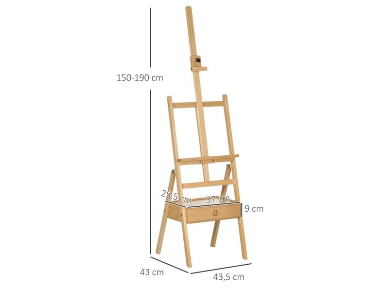 Chevalet d'art réglable 43,5 x 43 x 150-190 cm – bois naturel – tiroir de rangement et format pliable  - Conforama C