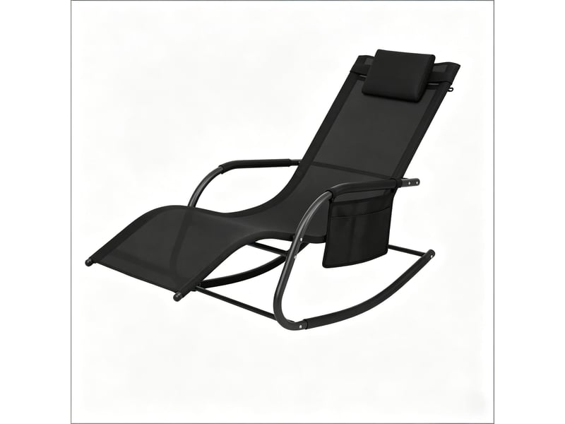  Chaise longue à bascule,152x62x83 cm,avec poche,métal et polyester,noir  - Conforama A