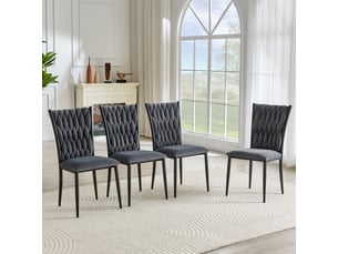 Chaise de salle à manger, lot de 4 chaises de cuisine modernes avec dossier haut capitonné et pieds en métal robuste, velours et métal, gris foncé