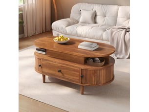 Table basse ovale 105x50x60,5 cm mdf marron avec plateau relevable