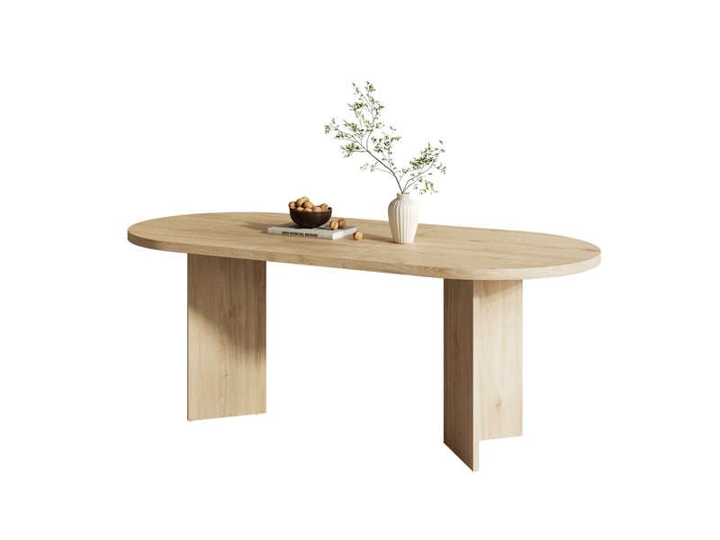  Table à manger 200 x 90 cm en mdf, 6 à 8 personnes, plateau 18 mm, chêne clair  - Conforama A