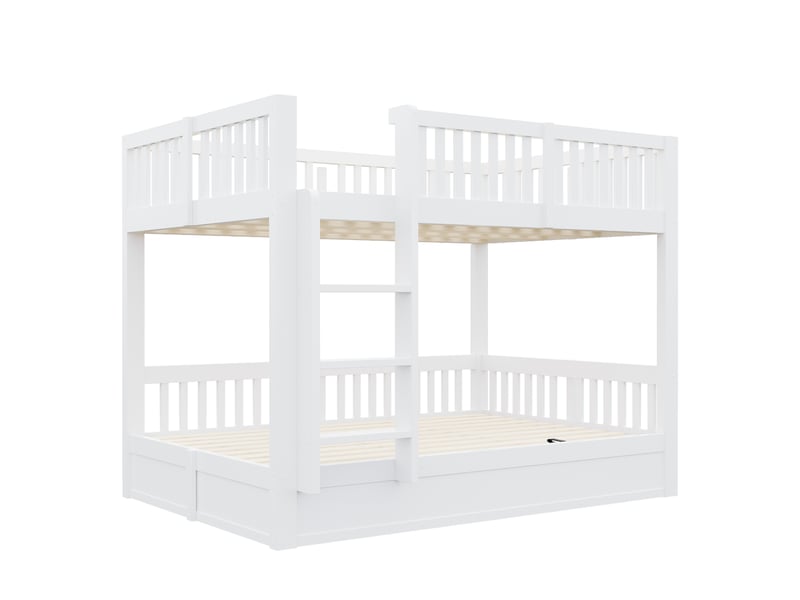  Lit superposé 140x200 cm, lit enfant, ouverture hydraulique, espace inférieur modulable, couchage confortable pour 2 personnes, bois blanc CozyNest - Conforama E